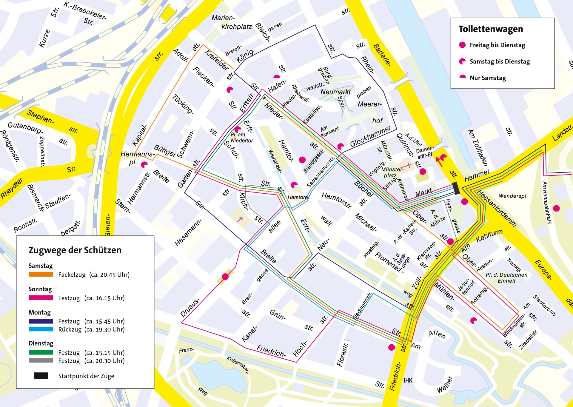 Umgebungsplan mit Zugwegen zum Schützenfest 2024