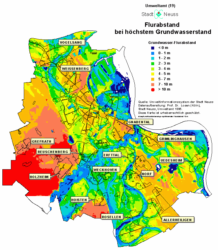 Flurabstand bei höchstem Grundwasserstand — Neuss am Rhein